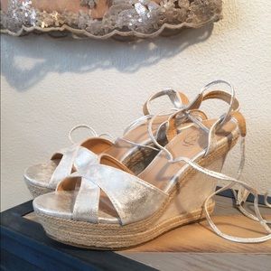 Silver wedges with espadrille size 6 1/2